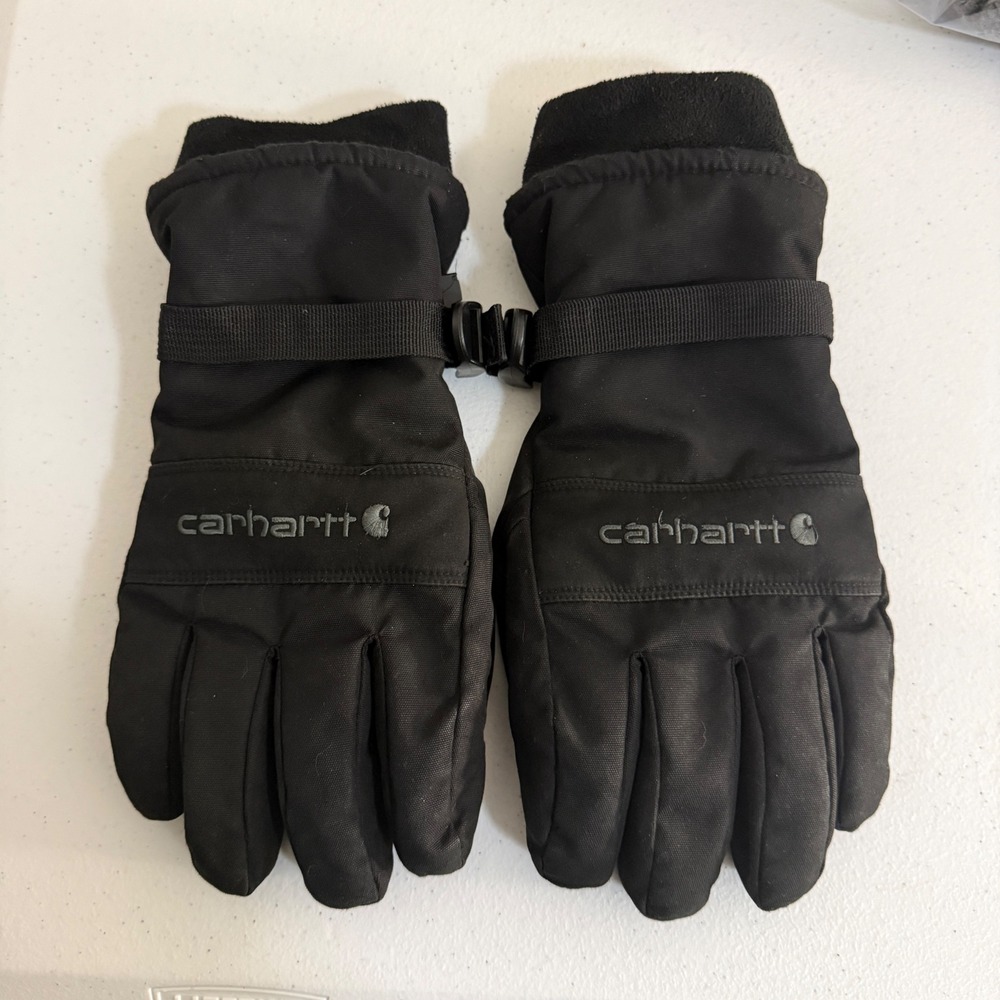 Carhartt Mens Black Insulated Winter Work Gloves Adjustable Strap Fleece Cuff L